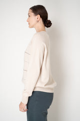 Peserico Wool Cashmere Knit Crew Neck Sweater with Filo Diamante Stripes in Beige Vancouver. Shop Online or in Store.