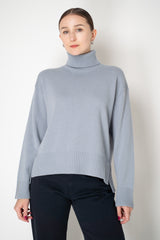 Peserico Wool Cashmere Knit Pullover with Split Turtle Neckline in Dusty Blue Vancouver. Shop Online or in Store.
