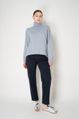 Peserico Wool Cashmere Knit Pullover with Split Turtle Neckline in Dusty Blue Vancouver. Shop Online or in Store.