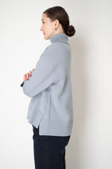 Peserico Wool Cashmere Knit Pullover with Split Turtle Neckline in Dusty Blue Vancouver. Shop Online or in Store.