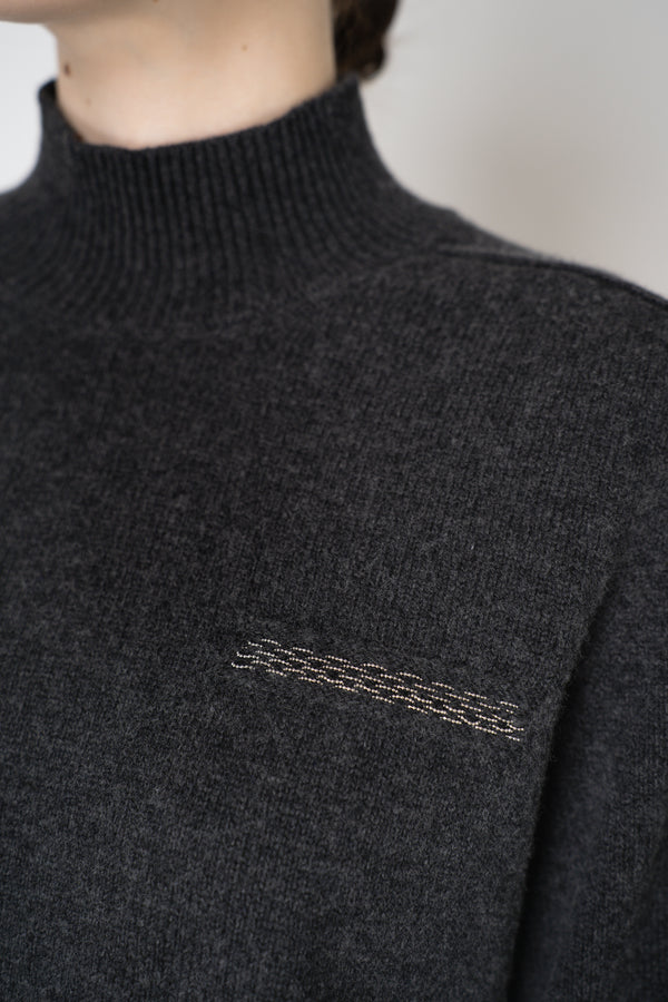 Peserico Wool Cashmere Knit Turtleneck Pullover with Brilliant Beading in Grey Vancouver. Shop Online or in Store.
