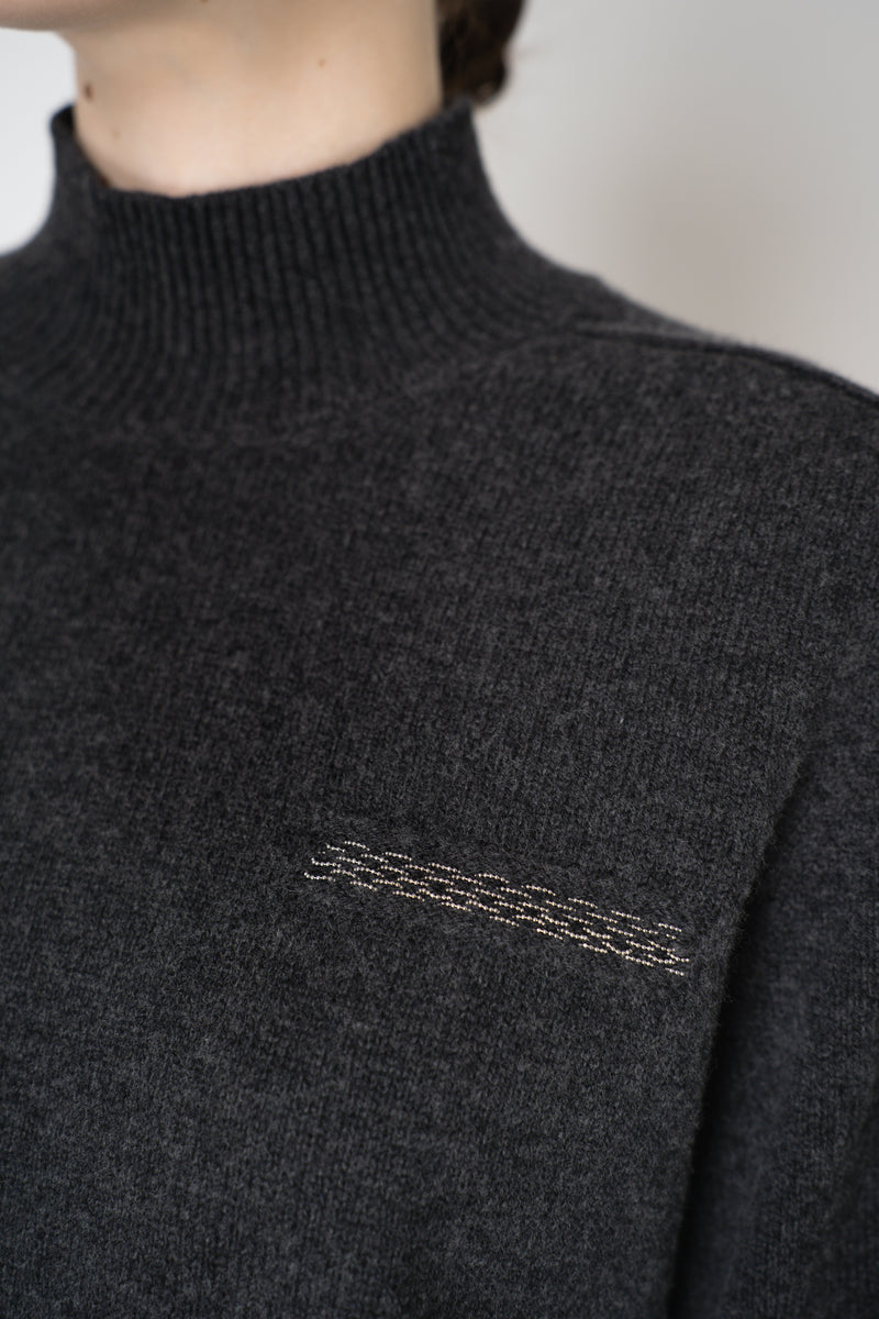 Peserico Wool Cashmere Knit Turtleneck Pullover with Brilliant Beading in Grey Vancouver. Shop Online or in Store.