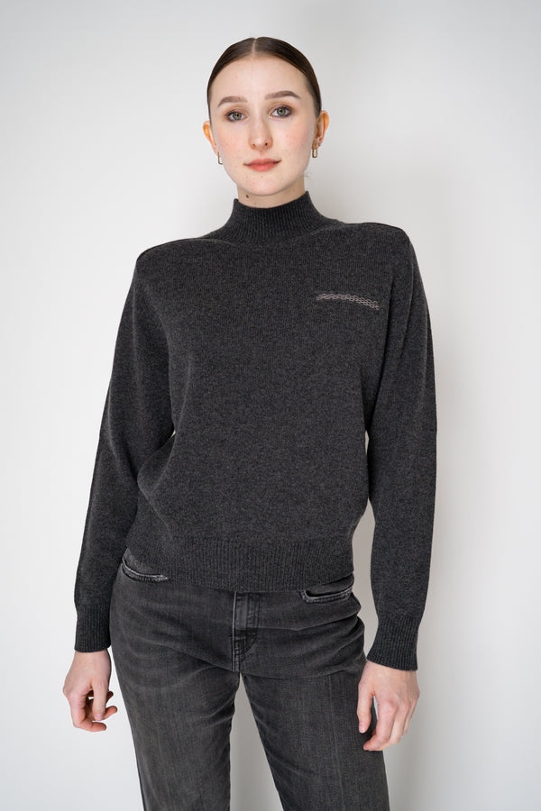 Peserico Wool Cashmere Knit Turtleneck Pullover with Brilliant Beading in Grey Vancouver. Shop Online or in Store.