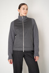 Peserico Wool Cashmere Mock Neck Jacket with Knit Sleeves and Back in Grey Vancouver. Shop Online or in Store.
