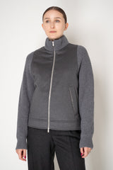 Peserico Wool Cashmere Mock Neck Jacket with Knit Sleeves and Back in Grey Vancouver. Shop Online or in Store.