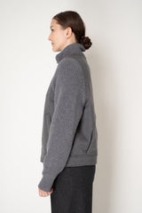 Peserico Wool Cashmere Mock Neck Jacket with Knit Sleeves and Back in Grey Vancouver. Shop Online or in Store.