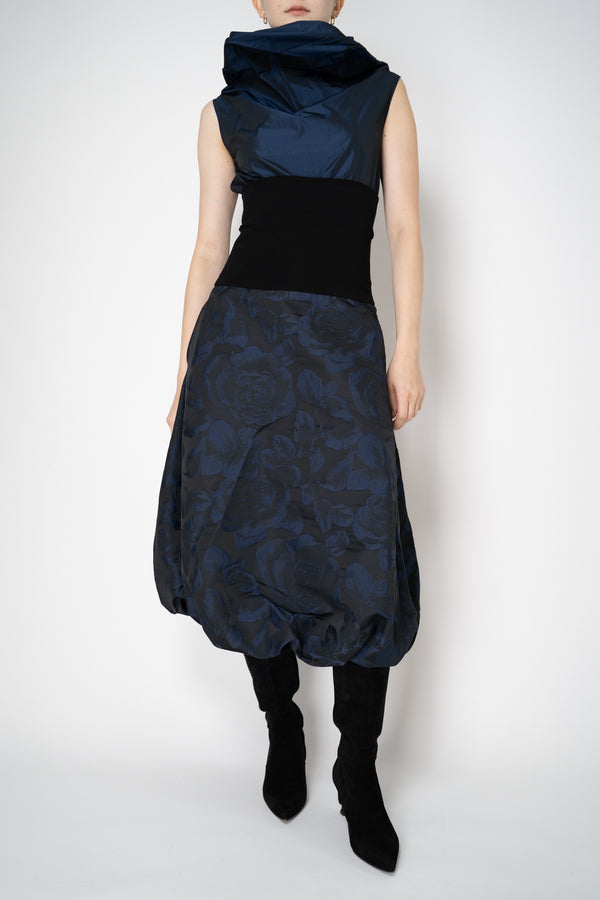 Peter O. Mahler Brocade Tulip Skirt in Navy and Black Floral Print Vancouver. Shop Online or in Store. 