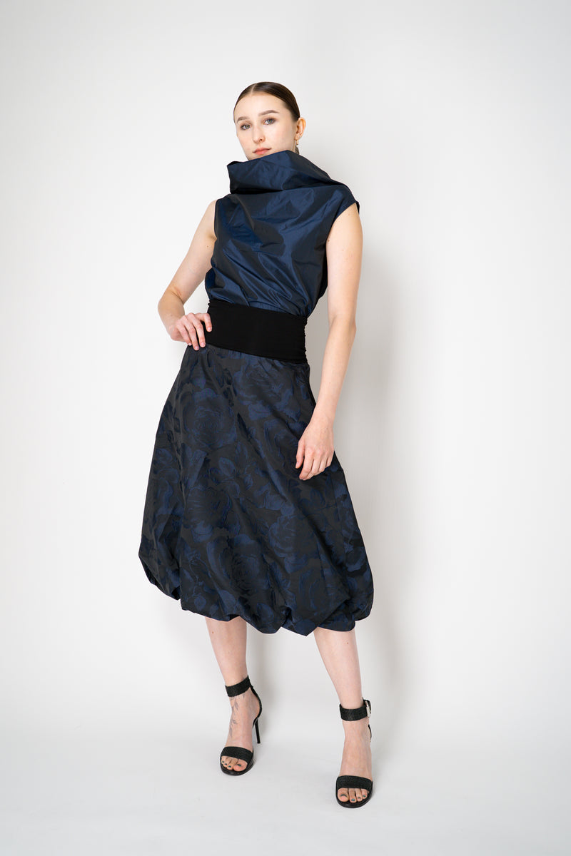 Peter O. Mahler Brocade Tulip Skirt in Navy and Black Floral Print Vancouver. Shop Online or in Store. 