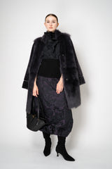 Peter O. Mahler Brocade Tulip Skirt in Purple and Black Floral Print Vancouver. Shop Online or in Store.