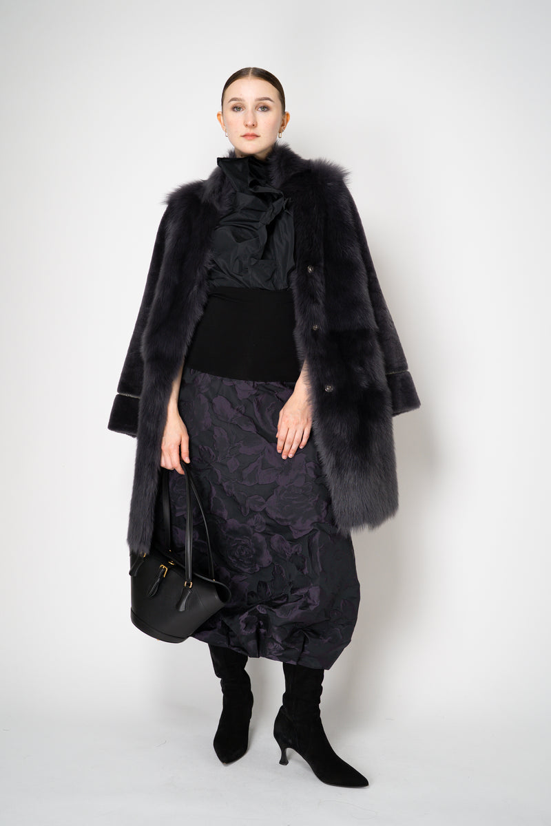 Peter O. Mahler Brocade Tulip Skirt in Purple and Black Floral Print Vancouver. Shop Online or in Store.