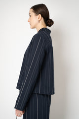 Peter O. Mahler Cotton Jacket with Drawstring Hem in Navy Pinstripe Print Vancouver. Shop Online or in Store.