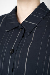 Peter O. Mahler Cotton Jacket with Drawstring Hem in Navy Pinstripe Print Vancouver. Shop Online or in Store.