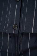Peter O. Mahler Cotton Jacket with Drawstring Hem in Navy Pinstripe Print Vancouver. Shop Online or in Store.