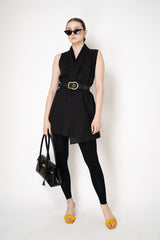 Peter O. Mahler Cotton Voile Lapel Vest with Tie Front in Black Vancouver. Shop Online or in Store.