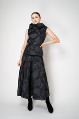 Peter O. Mahler Crash Pleated A-Line Skirt in Grey and Black Floral Print Vancouver. Shop Online or in Store. 