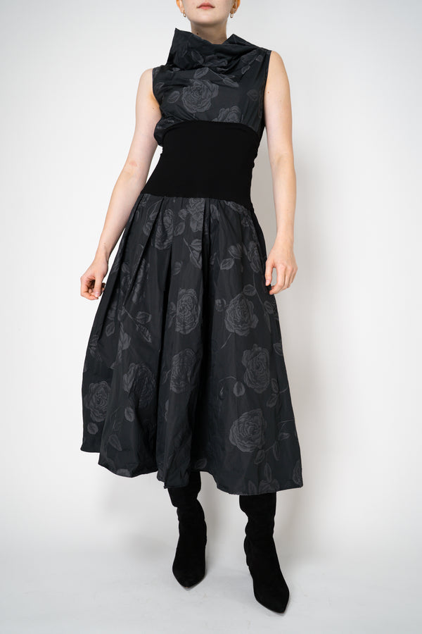 Peter O. Mahler Crash Pleated A-Line Skirt in Grey and Black Floral Print Vancouver. Shop Online or in Store. 