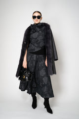 Peter O. Mahler Crash Pleated A-Line Skirt in Grey and Black Floral Print Vancouver. Shop Online or in Store. 