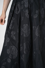 Peter O. Mahler Crash Pleated A-Line Skirt in Grey and Black Floral Print Vancouver. Shop Online or in Store. 