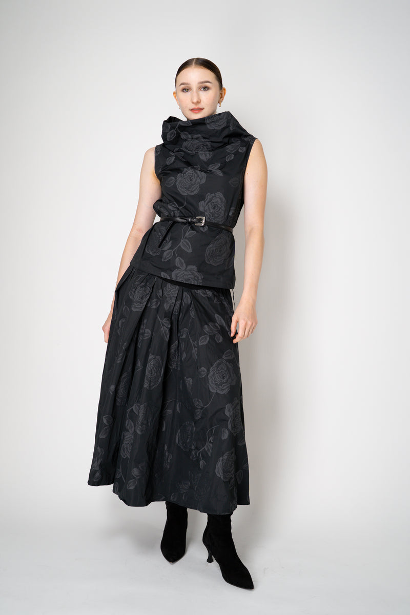 Peter O. Mahler Crash Pleated A-Line Skirt in Grey and Black Floral Print Vancouver. Shop Online or in Store. 