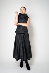 Peter O. Mahler Crash Pleated A-Line Skirt in Grey and Black Floral Print Vancouver. Shop Online or in Store. 