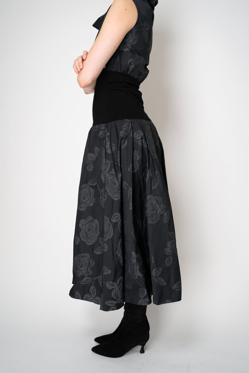 Peter O. Mahler Crash Pleated A-Line Skirt in Grey and Black Floral Print Vancouver. Shop Online or in Store. 