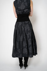 Peter O. Mahler Crash Pleated A-Line Skirt in Grey and Black Floral Print Vancouver. Shop Online or in Store. 