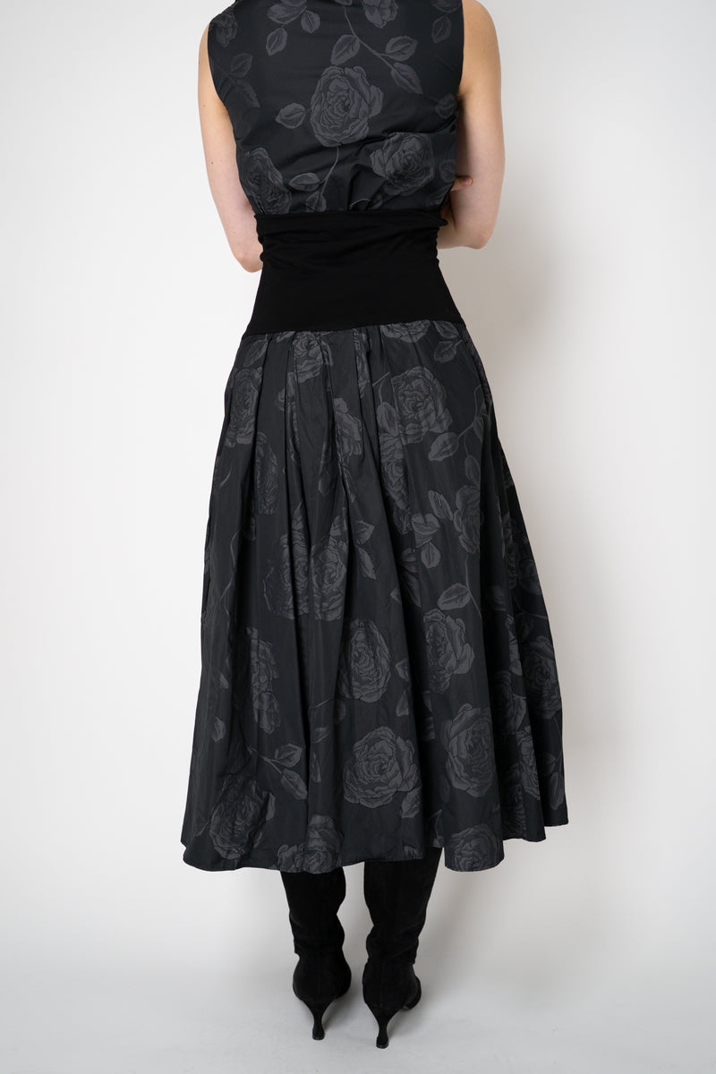 Peter O. Mahler Crash Pleated A-Line Skirt in Grey and Black Floral Print Vancouver. Shop Online or in Store. 