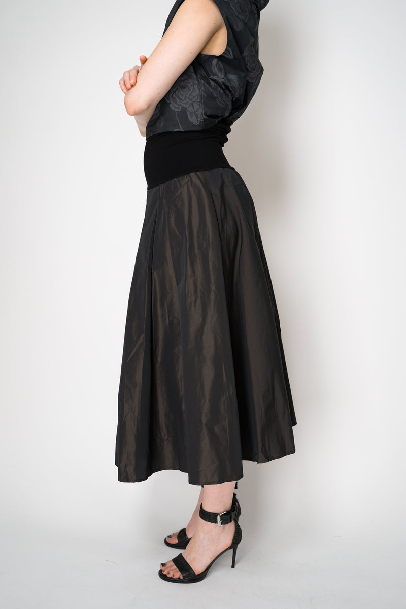 Peter O. Mahler Crash Pleated A-line Skirt in Brown Shot Black Vancouver. Shop Online or in Store. 