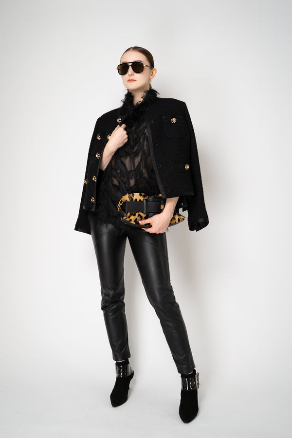 Peter O. Mahler High Neck Fringed Long Sleeve Jersey Top in Black Vancouver. Shop Online or in Store.