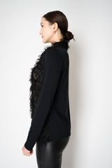 Peter O. Mahler High Neck Fringed Long Sleeve Jersey Top in Black Vancouver. Shop Online or in Store.