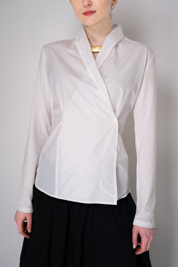 Peter O. Mahler Hybrid Crash Stretch Jersey Wrap Top in White Vancouver. Shop Online or in Store.