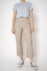 Peter O. Mahler Linen Viscose Cropped High-Rise Cuffed Trousers in Beige Khaki Vancouver. Shop Online or in Store.