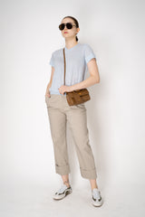 Peter O. Mahler Linen Viscose Cropped High-Rise Cuffed Trousers in Beige Khaki Vancouver. Shop Online or in Store.