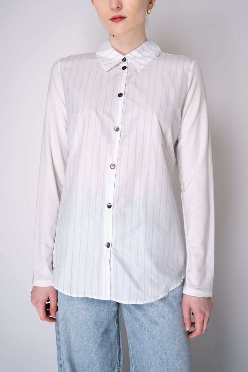 Peter O. Mahler Pinstripe Crash and Jersey Hybrid Shirt in White Vancouver. Shop Online or in Store.