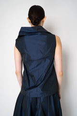 Peter O. Mahler Sleeveless Taffeta High Neck Top in Blue Shot Black Vancouver. Shop Online or in Store. 