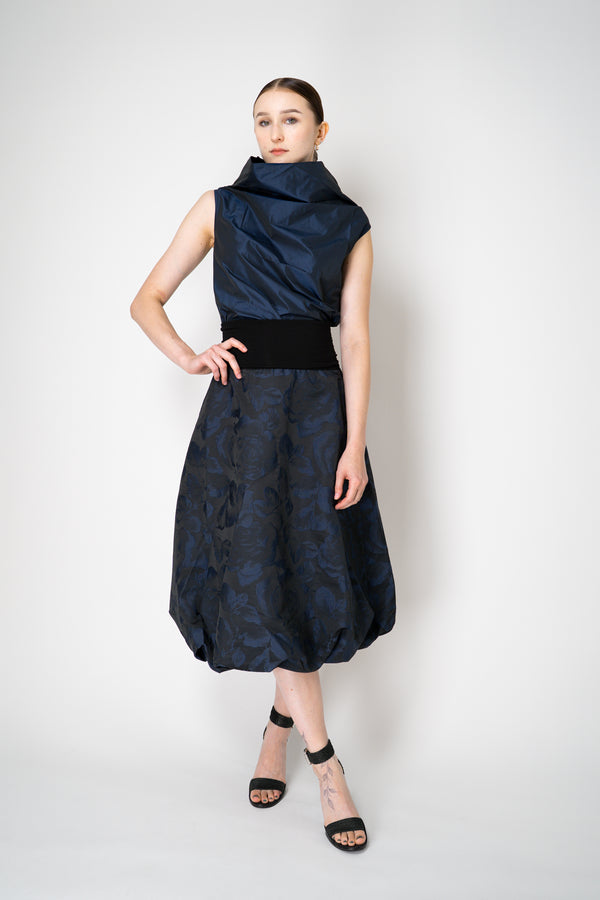 Peter O. Mahler Sleeveless Taffeta High Neck Top in Blue Shot Black Vancouver. Shop Online or in Store. 