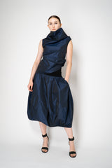 Peter O. Mahler Sleeveless Taffeta High Neck Top in Blue Shot Black Vancouver. Shop Online or in Store. 