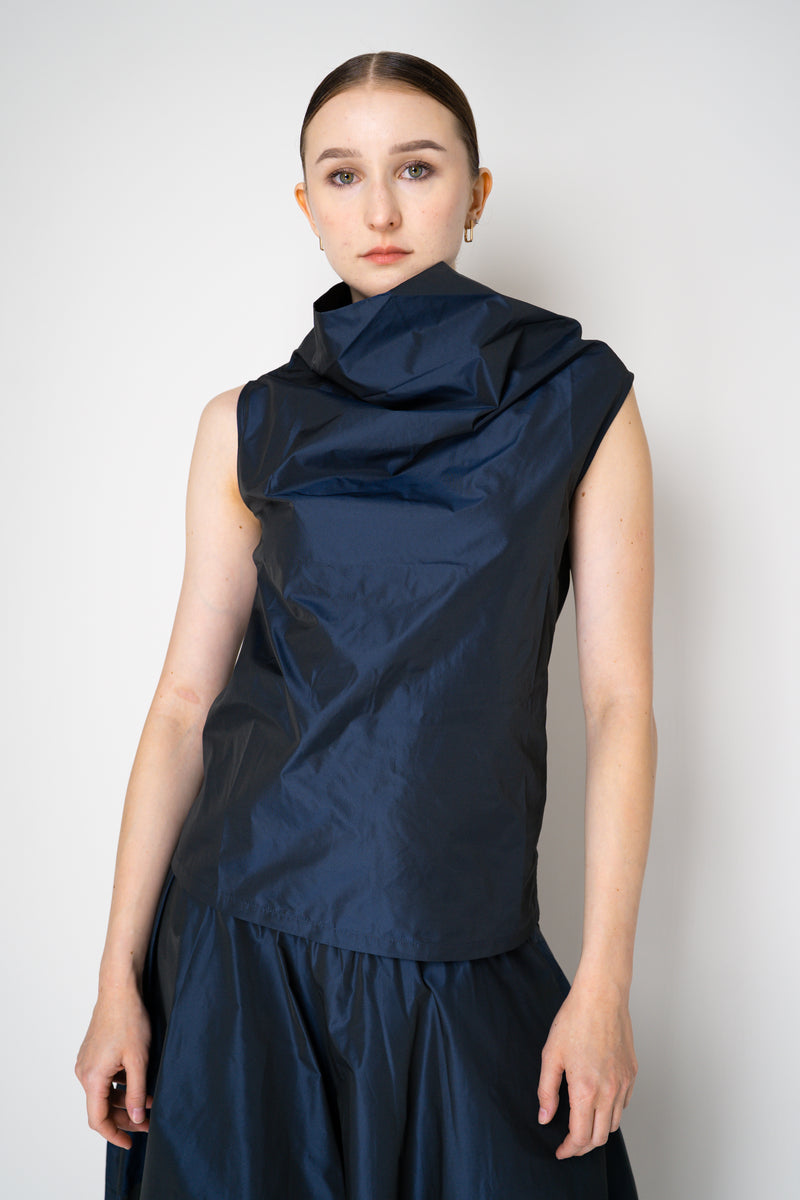 Peter O. Mahler Sleeveless Taffeta High Neck Top in Blue Shot Black Vancouver. Shop Online or in Store. 