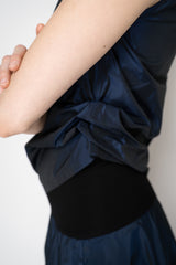 Peter O. Mahler Sleeveless Taffeta High Neck Top in Blue Shot Black Vancouver. Shop Online or in Store. 