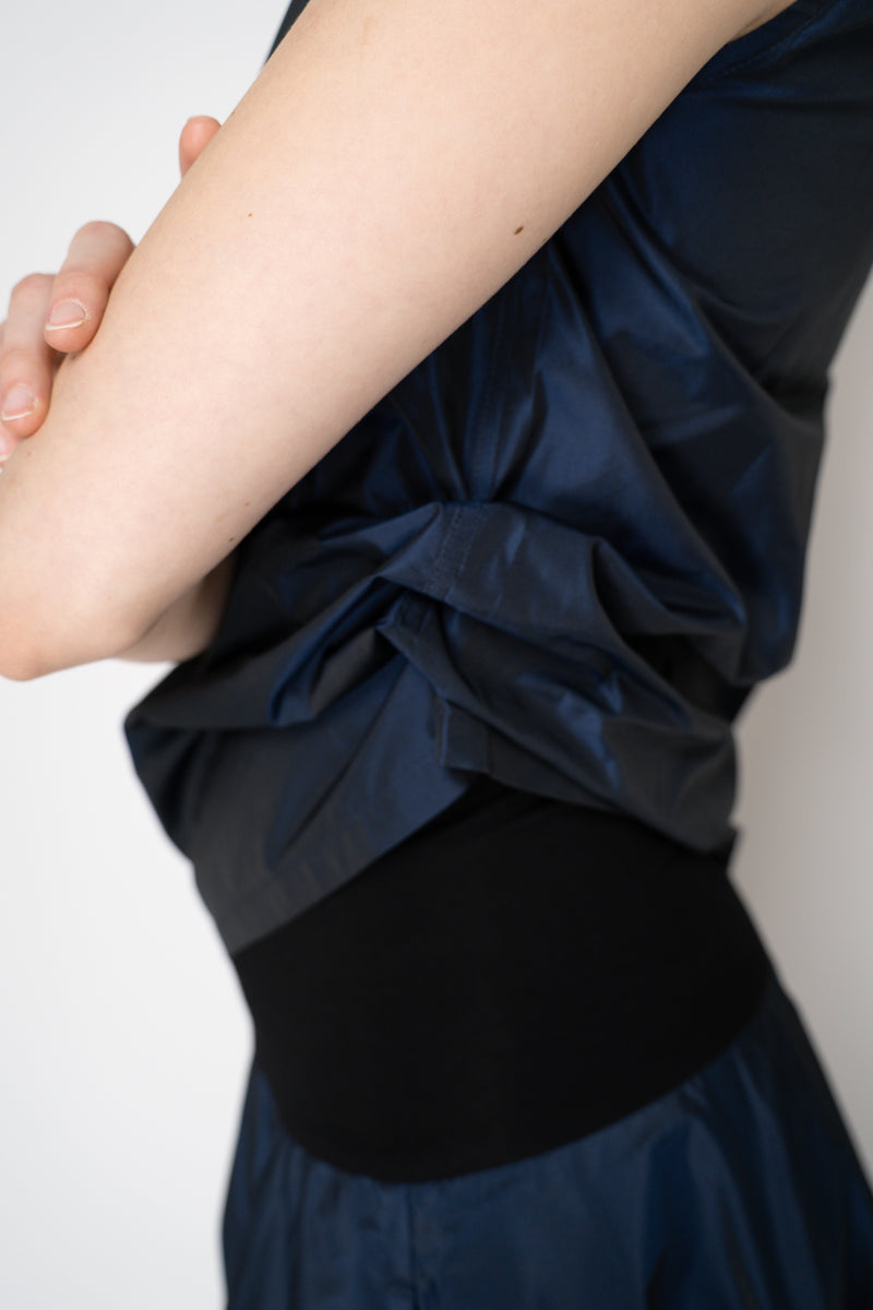 Peter O. Mahler Sleeveless Taffeta High Neck Top in Blue Shot Black Vancouver. Shop Online or in Store. 