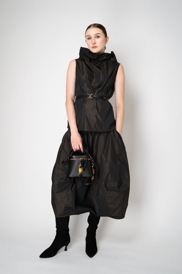 Peter O. Mahler Sleeveless Taffeta High Neck Top in Brown Shot Black Vancouver. Shop Online or in Store.