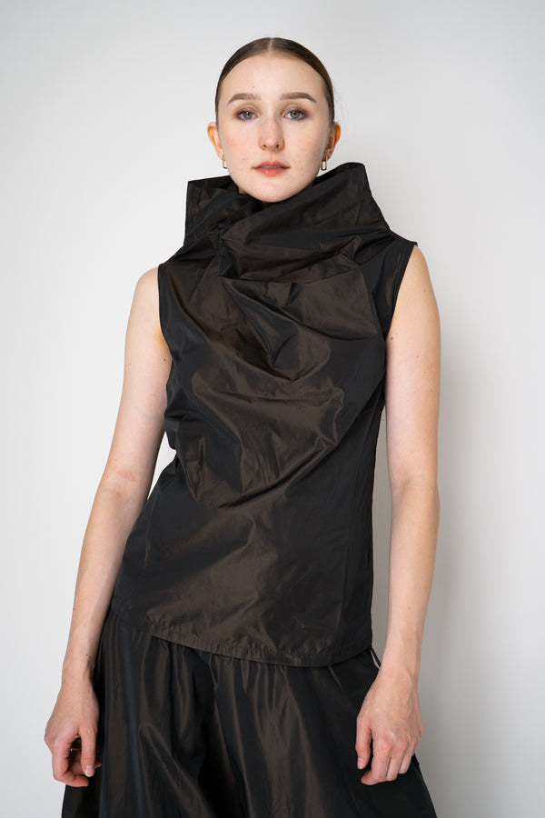 Peter O. Mahler Sleeveless Taffeta High Neck Top in Brown Shot Black Vancouver. Shop Online or in Store.
