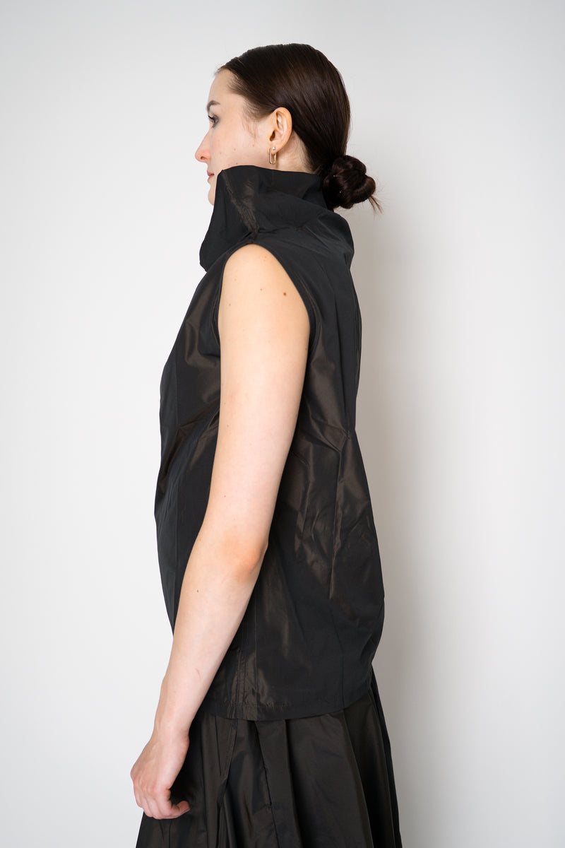 Peter O. Mahler Sleeveless Taffeta High Neck Top in Brown Shot Black Vancouver. Shop Online or in Store.