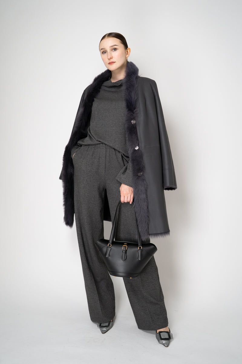 Peter O. Mahler Stretch Knit Boat Neck Relaxed Pullover in Grey Micro Plaid Vancouver. Shop Online or in Store. 