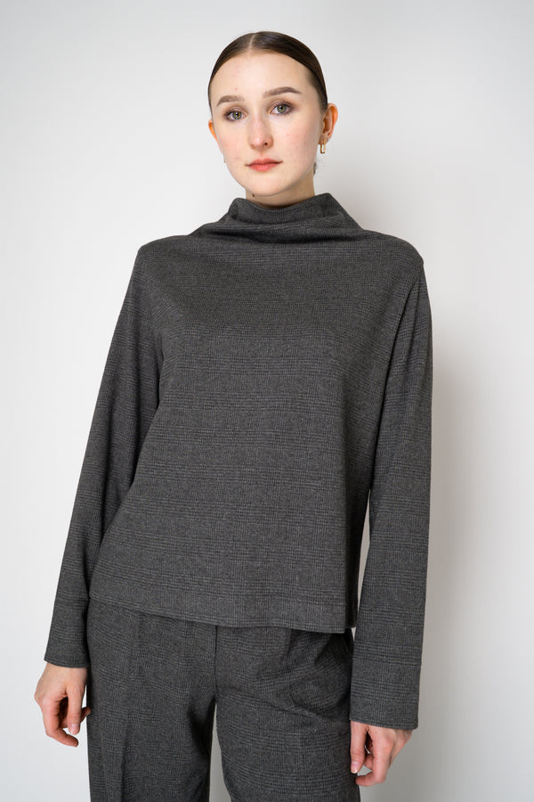 Peter O. Mahler Stretch Knit Boat Neck Relaxed Pullover in Grey Micro Plaid Vancouver. Shop Online or in Store. 