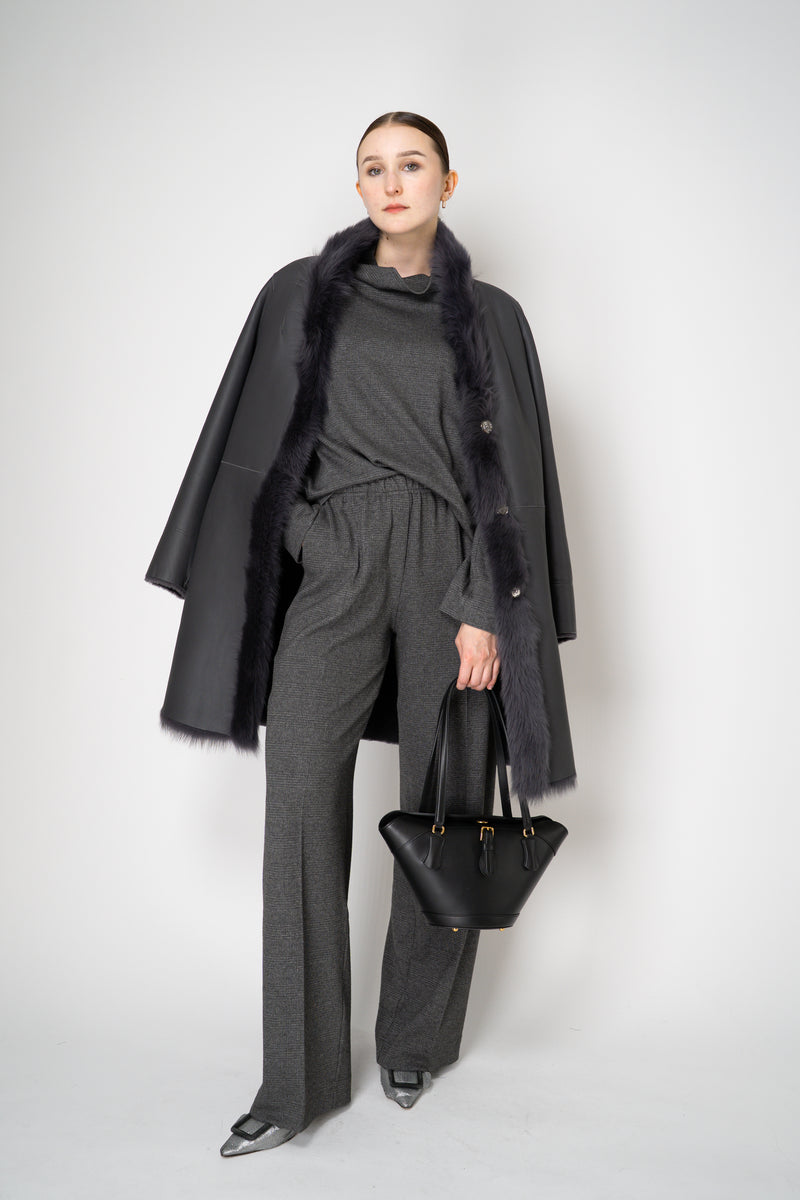 Peter O. Mahler Stretch Knit Boat Neck Relaxed Pullover in Grey Micro Plaid Vancouver. Shop Online or in Store. 