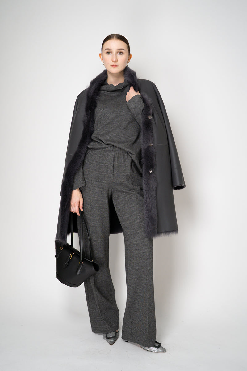 Peter O. Mahler Stretch Knit Boat Neck Relaxed Pullover in Grey Micro Plaid Vancouver. Shop Online or in Store. 