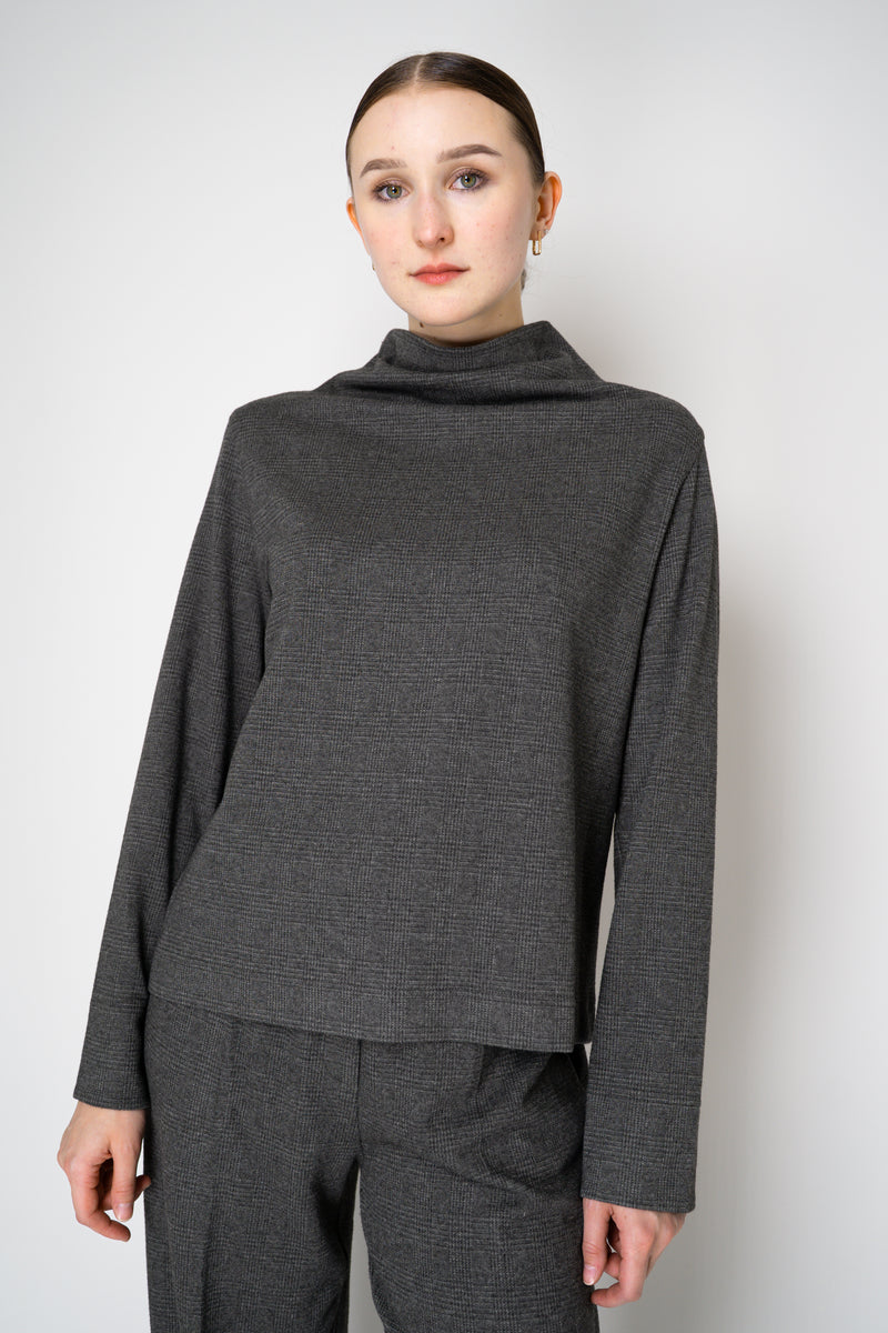 Peter O. Mahler Stretch Knit Boat Neck Relaxed Pullover in Grey Micro Plaid Vancouver. Shop Online or in Store. 