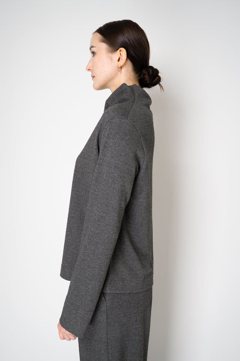Peter O. Mahler Stretch Knit Boat Neck Relaxed Pullover in Grey Micro Plaid Vancouver. Shop Online or in Store. 