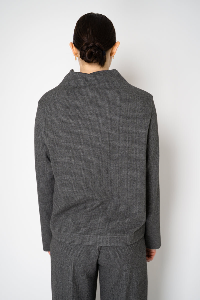 Peter O. Mahler Stretch Knit Boat Neck Relaxed Pullover in Grey Micro Plaid Vancouver. Shop Online or in Store. 